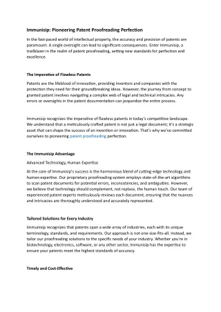 immunisip pioneering patent proofreading