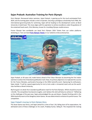 Sajan Prakash Australian Training for Paris Olympic