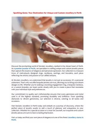 Custom Jewellery Design in Perth | Sinclairs Jewellers Perth