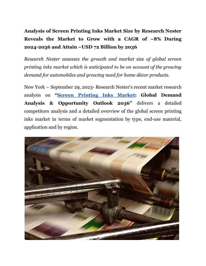 analysis of screen printing inks market size