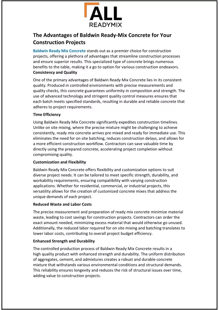 the advantages of baldwin ready mix concrete