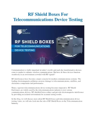 RF Shield Boxes For Telecommunications Device Testing