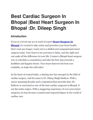 Best Cardiac Surgeon In Bhopal |Best Heart Surgeon In Bhopal :Dr. Dileep Singh