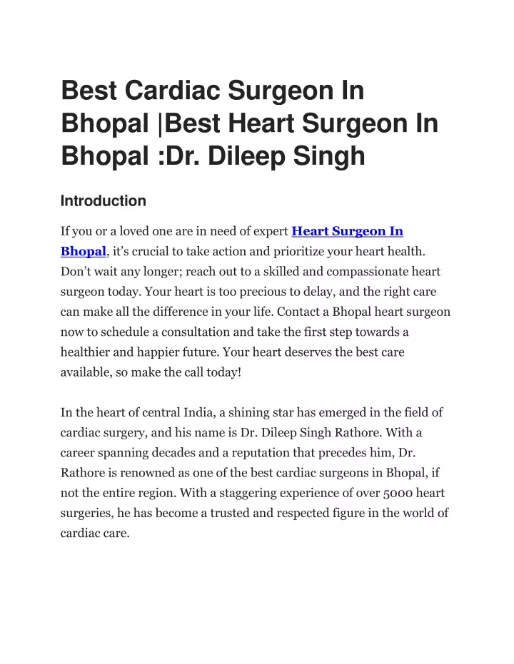 best cardiac surgeon in bhopal best heart surgeon