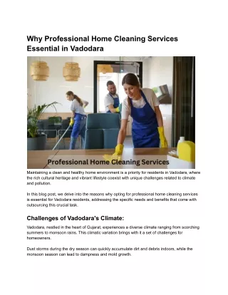 Why Professional Home Cleaning Services Essential in Vadodara