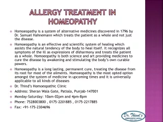 Allergy treatment in homeopathy