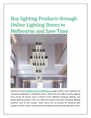 Buy lighting Products through Online Lighting Stores in Melbourne and Save Time