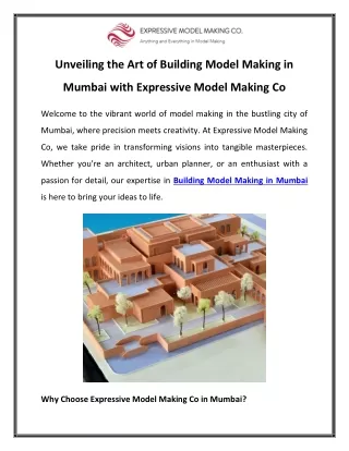 Unveiling the Art of Building Model Making in Mumbai with Expressive Model Making Co