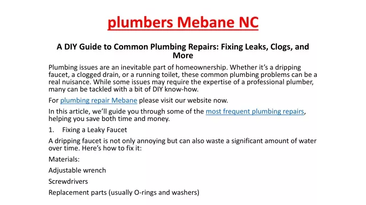 plumbers mebane nc