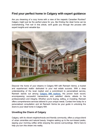 Find your perfect home in Calgary with expert guidance - Ramesh Verma