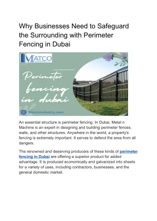 Why Businesses Need to Safeguard the Surrounding with Perimeter Fencing in Dubai