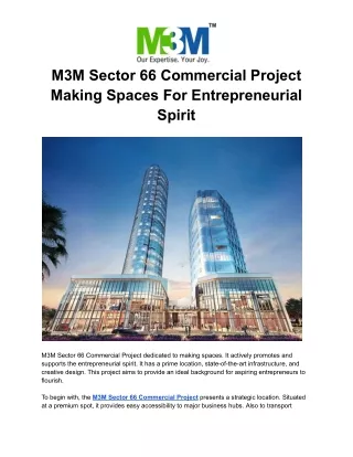 M3M Sector 66 Commercial Project Making Spaces For Entrepreneurial Spirit