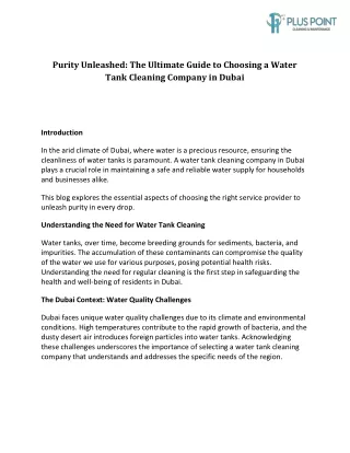 Purity Unleashed The Ultimate Guide to Choosing a Water Tank Cleaning Company in Dubai