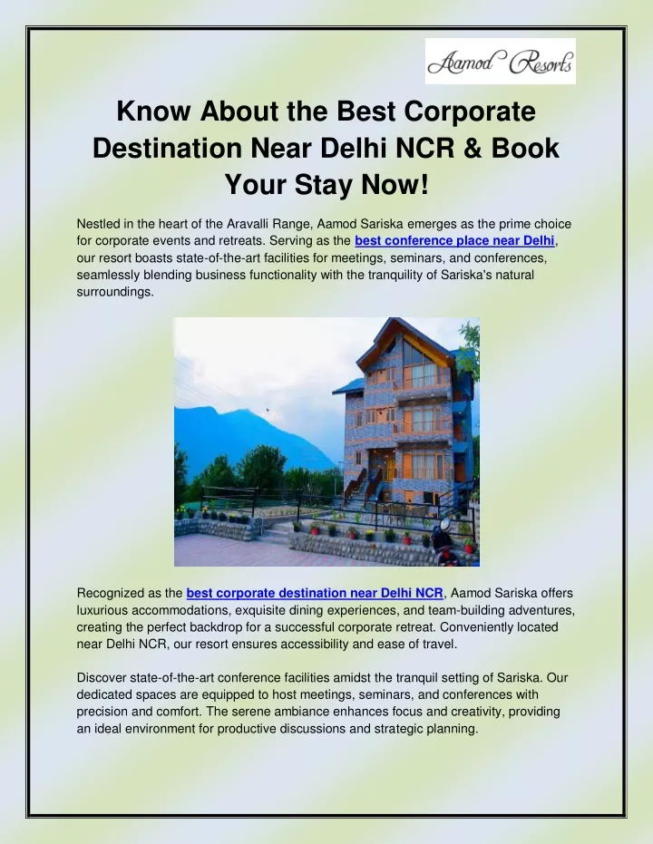 know about the best corporate destination near