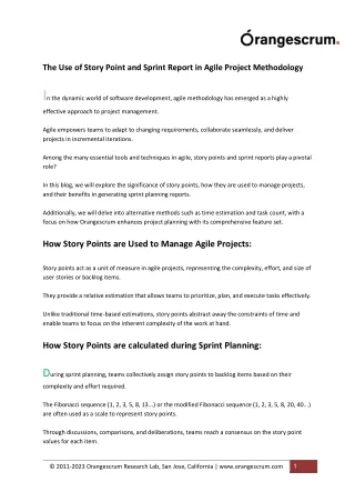 The Use of Story Point and Sprint Report in Agile Project Methodology