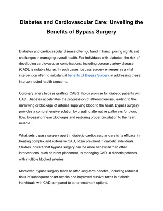 Diabetes and Cardiovascular Care_ Unveiling the Benefits of Bypass Surgery