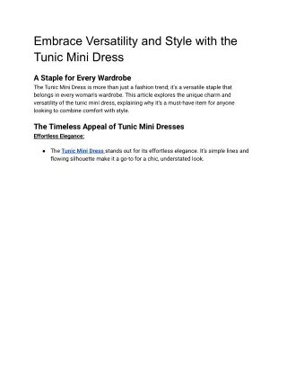 Embrace Versatility and Style with the Tunic Mini Dress