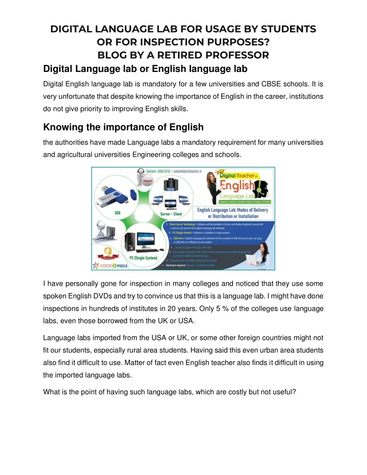 digital language lab for usage by students