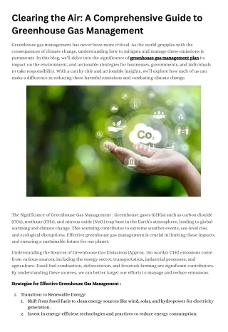 Clearing the Air A Comprehensive Guide to Greenhouse Gas Management
