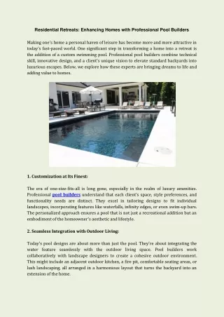Residential Retreats Enhancing Homes with Professional Pool Builders