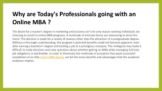Why are Today's Professionals going with an Online MBA ?
