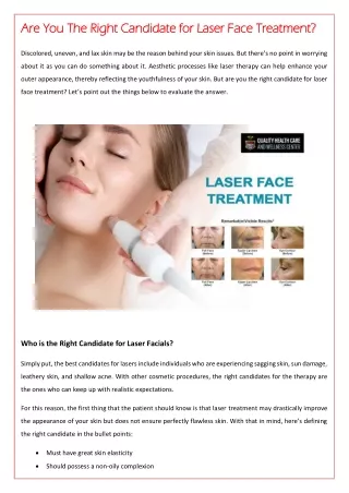 Are You The Right Candidate for Laser Face Treatment