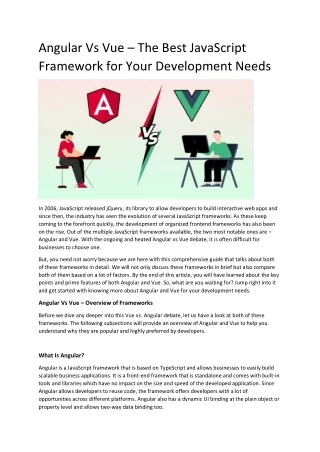 Angular Vs Vue – The Best JavaScript Framework For Your Development Needs