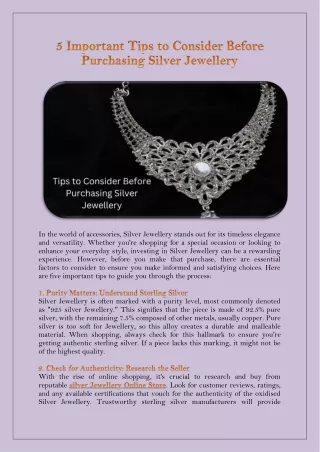 5 Important Tips to Consider Before Purchasing Silver Jewellery