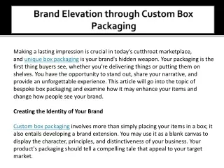Brand Elevation through Custom Box Packaging