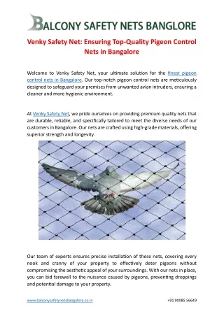 Pigeon Control Nets in Bangalore