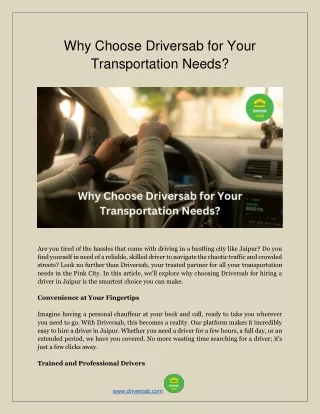 Why Choose Driversab for Your Transportation Needs