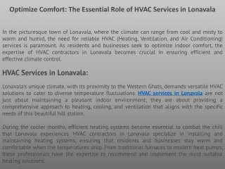 Optimize Comfort The Essential Role of HVAC Services in Lonavala