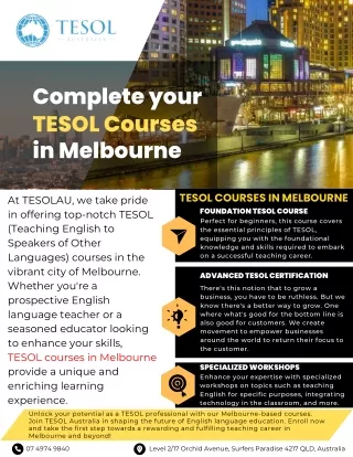 Complete your TESOL Courses in Melbourne