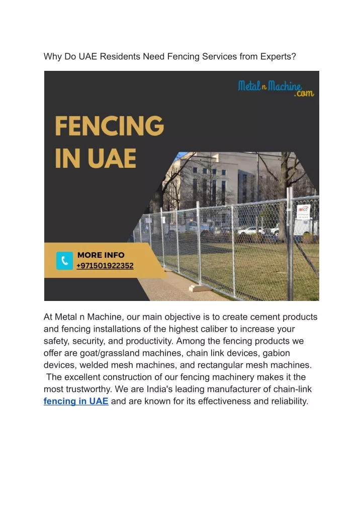 why do uae residents need fencing services from