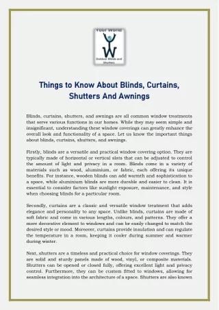 Things to Know About Blinds, Curtains, Shutters And Awnings