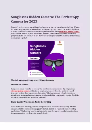 Sunglasses Hidden Camera: The Perfect Spy Camera for 2023