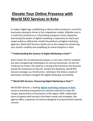 Elevate Your Online Presence with World SEO Services in Kota