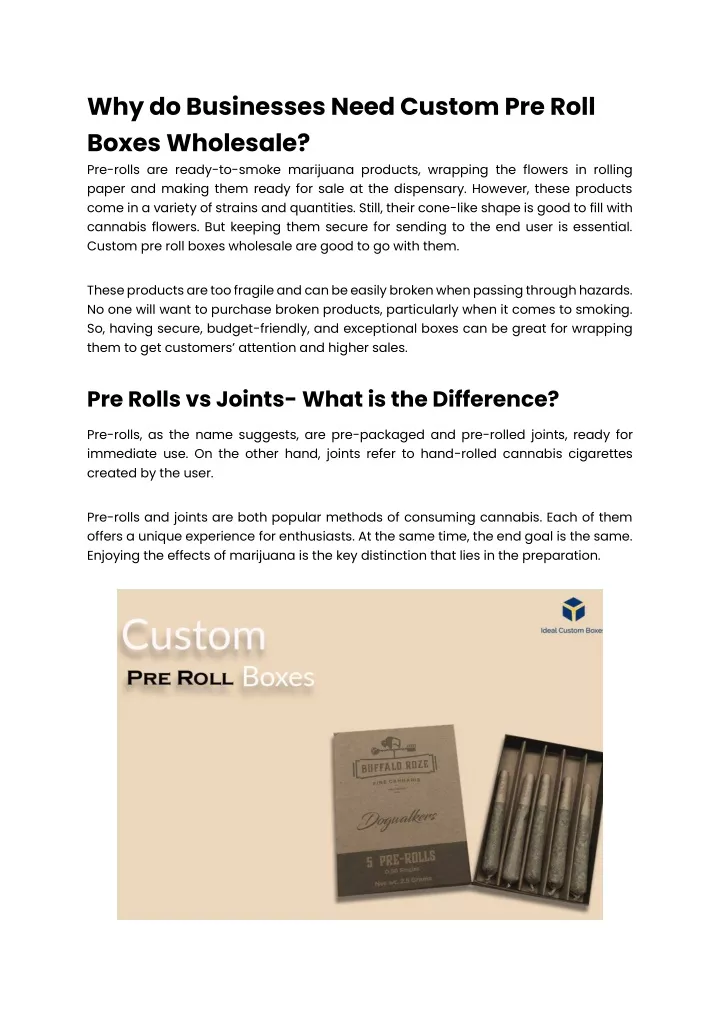 why do businesses need custom pre roll boxes