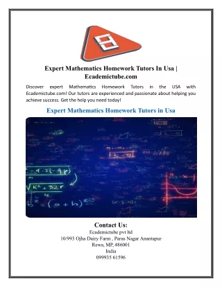 Expert Mathematics Homework Tutors In Usa | Ecademictube.com