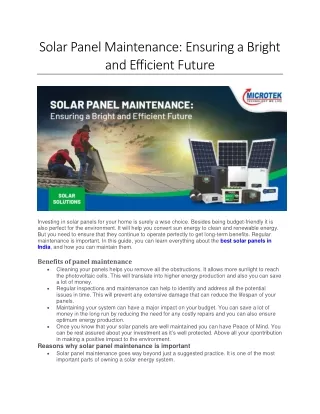 Solar Panel Maintenance - Ensuring a Bright and Efficient Future