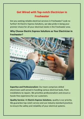 Get Wired with Top-notch Electrician in  Freshwater