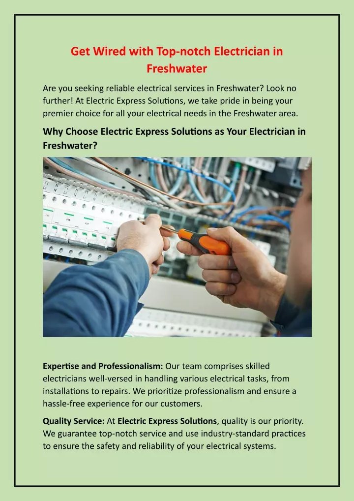 get wired with top notch electrician in freshwater