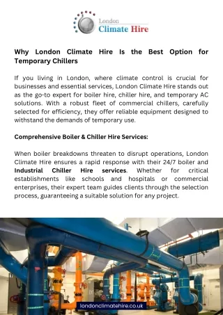 Why London Climate Hire Is the Best Option for Temporary Chillers !