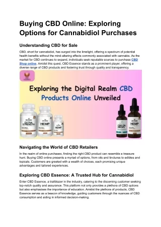 Buying CBD Online_ Exploring Options for Cannabidiol Purchases