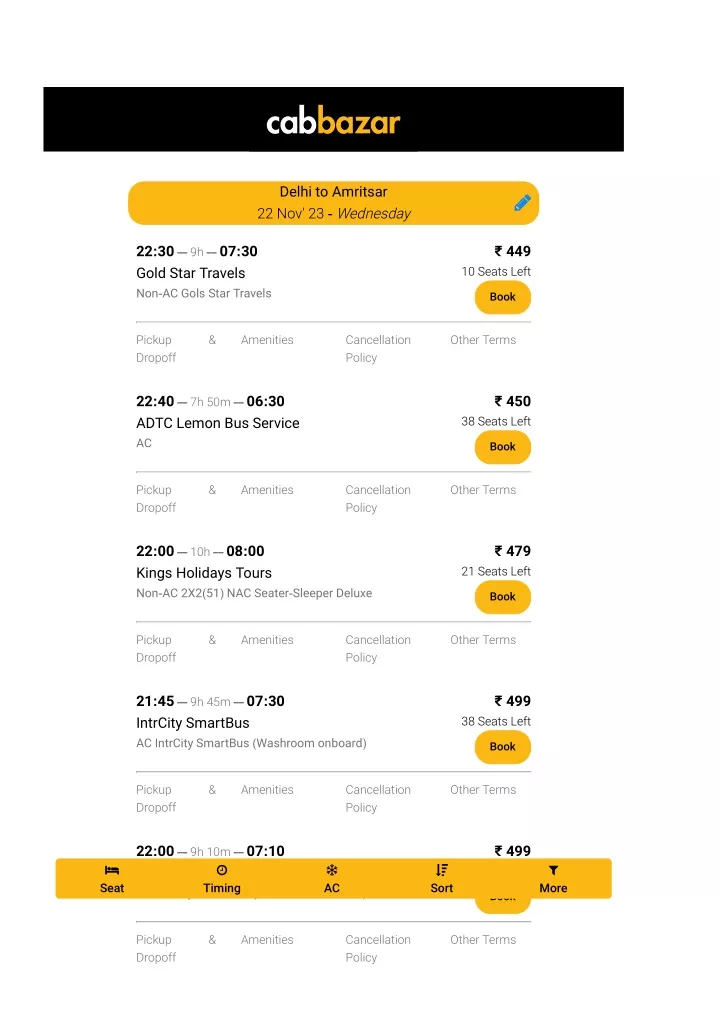 delhi to amritsar bus tickets