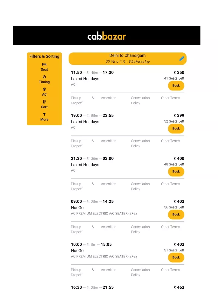 delhi to chandigarh bus tickets