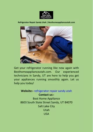 Refrigerator Repair Sandy Utah  Besthomeapplianceutah.com