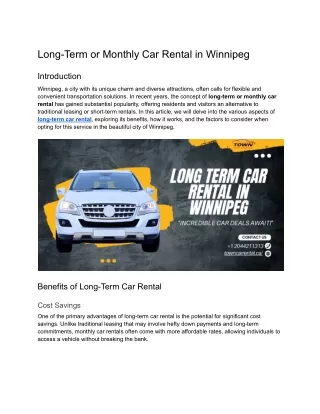 Long-Term or Monthly Car Rental in Winnipeg