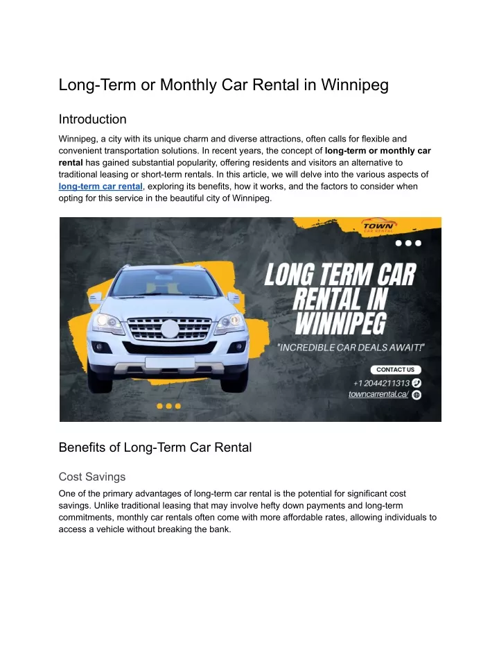 long term or monthly car rental in winnipeg