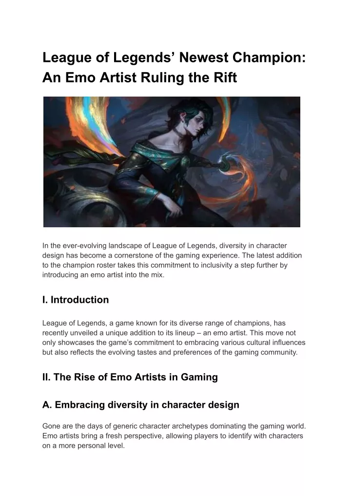 league of legends newest champion an emo artist